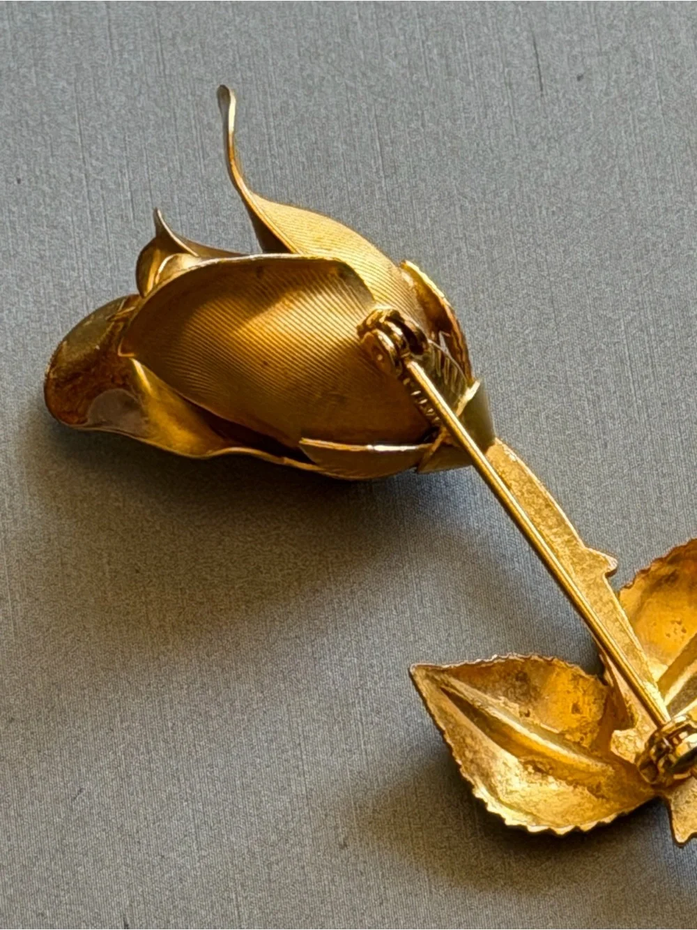 Gold Tone Rosebud Long Stem Brooch